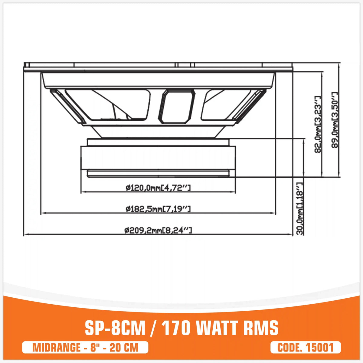 SP 8CM Middentoner, 8 inch, 150W RMS, foto 4