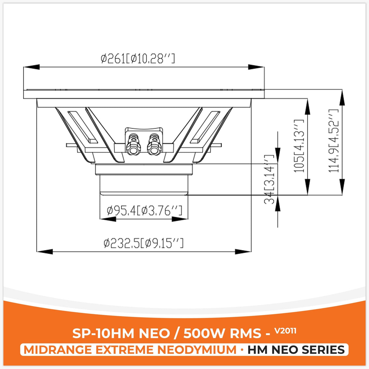 SP 10HM NEO Midrange Extreme, 10 inch, 500W RMS, Neodymium Magneet, foto 3