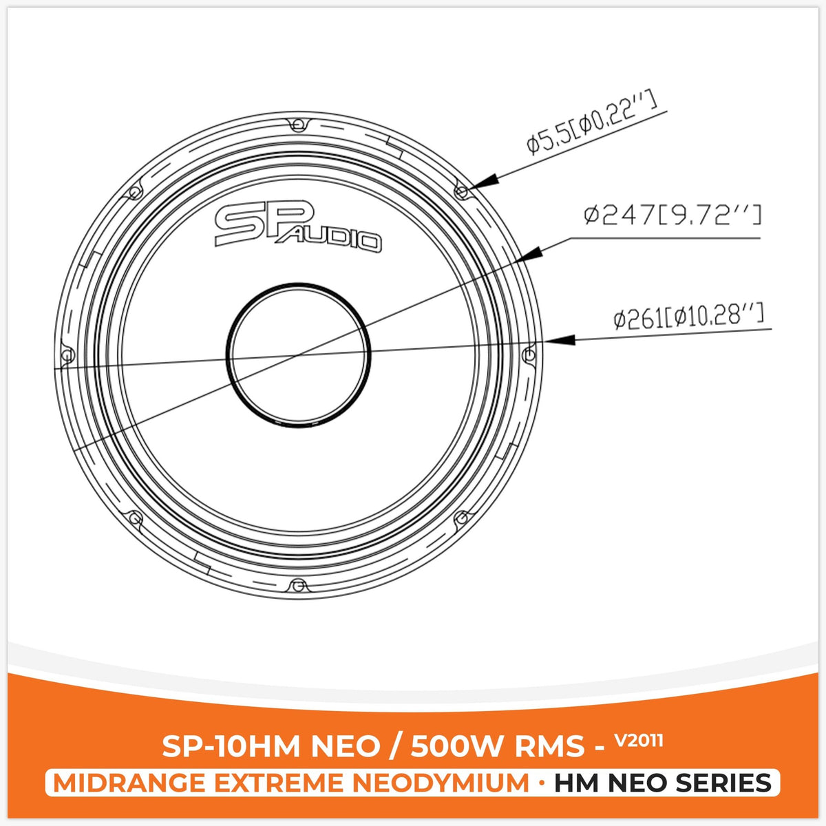 SP 10HM NEO Midrange Extreme, 10 inch, 500W RMS, Neodymium Magneet, foto 2