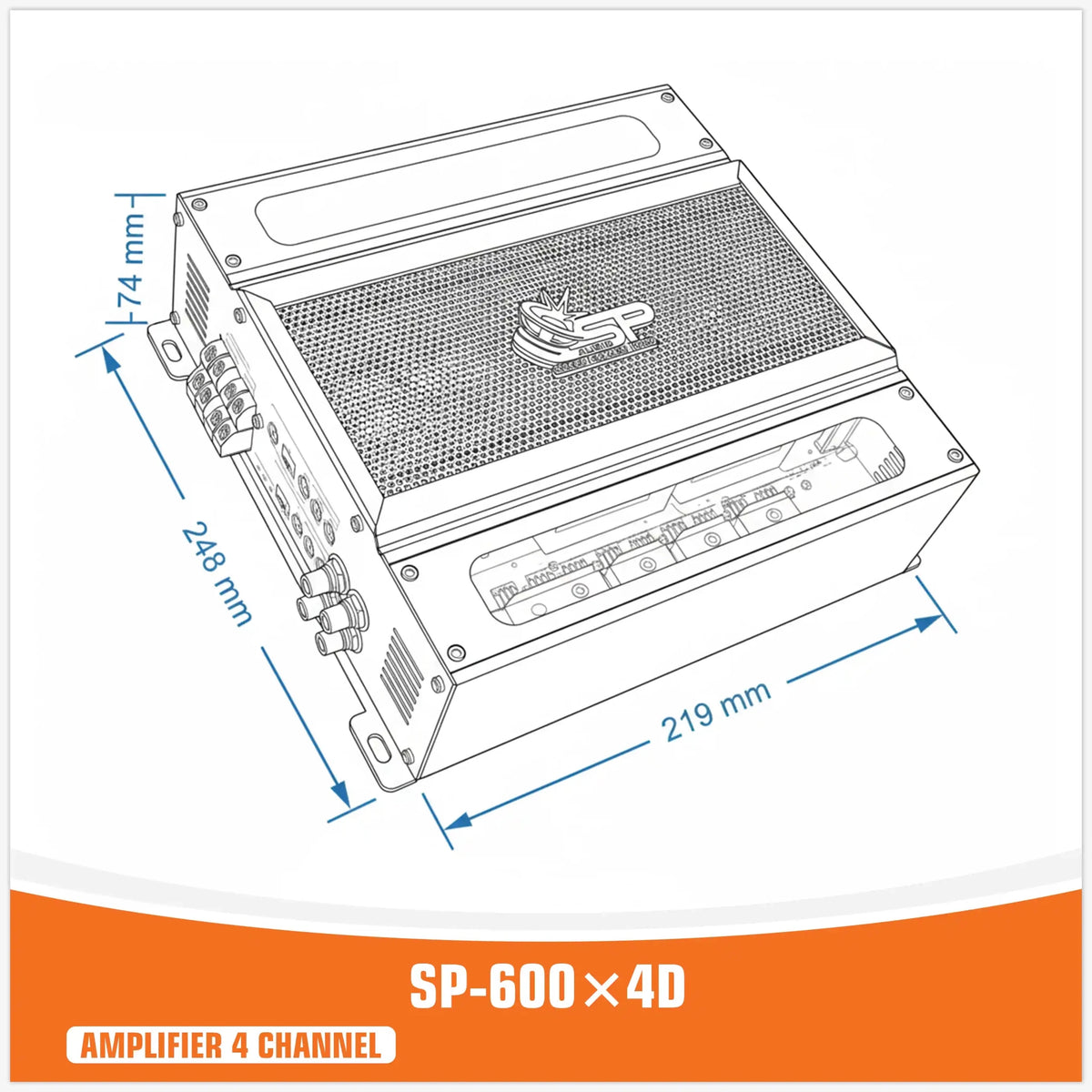 SP-600.4D, 4-Kanaals Class-D Versterker, 600W, 1 ohm, foto 2