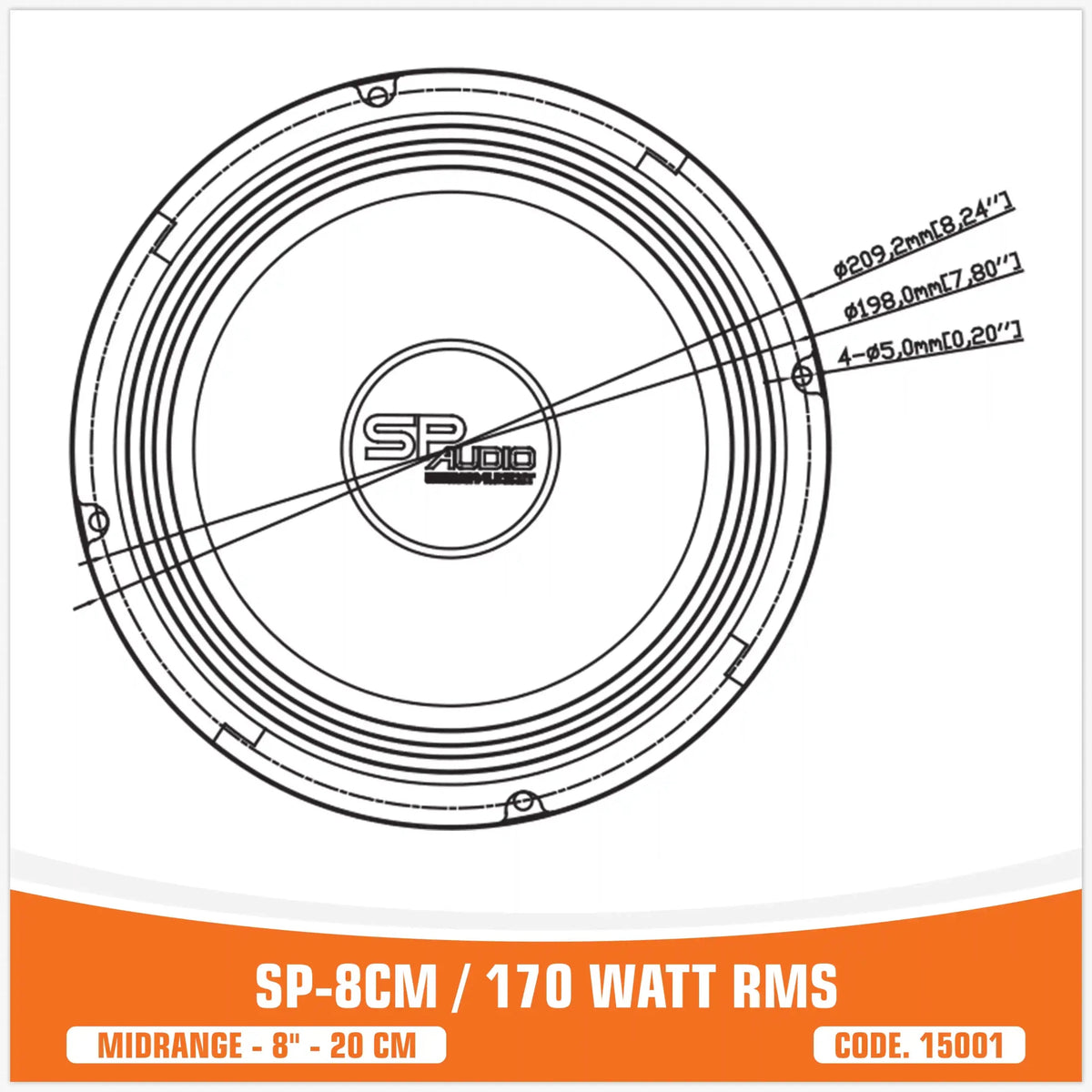 SP 8CM Middentoner, 8 inch, 150W RMS, foto 3