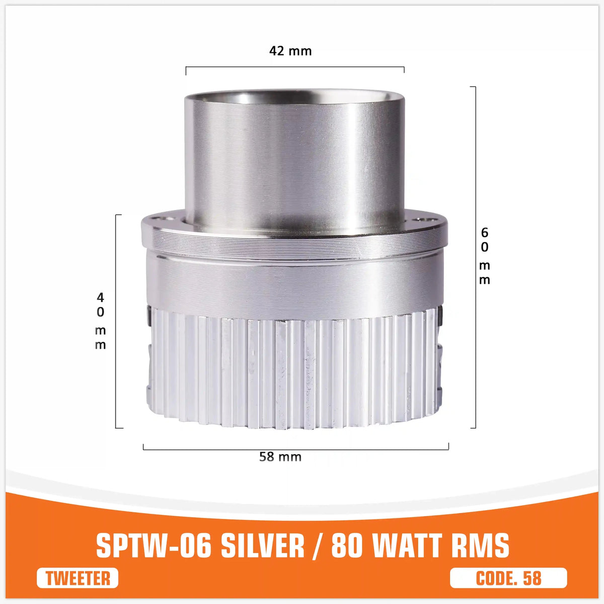 SP TW 06 Zilveren Bullet Tweeter, 80W RMS, foto 2